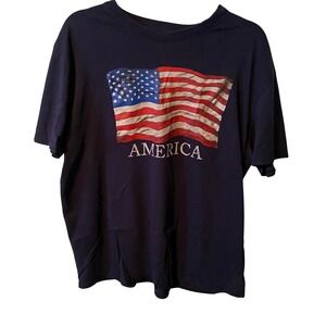 HOME OF THE BRAVE Mens Navy‎ Blue American Flag Graphic T Shirt Size XL